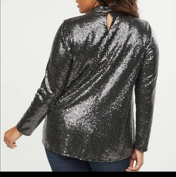 NWT black sequin mock neck long sleeve top 16W - Picture 4 of 7